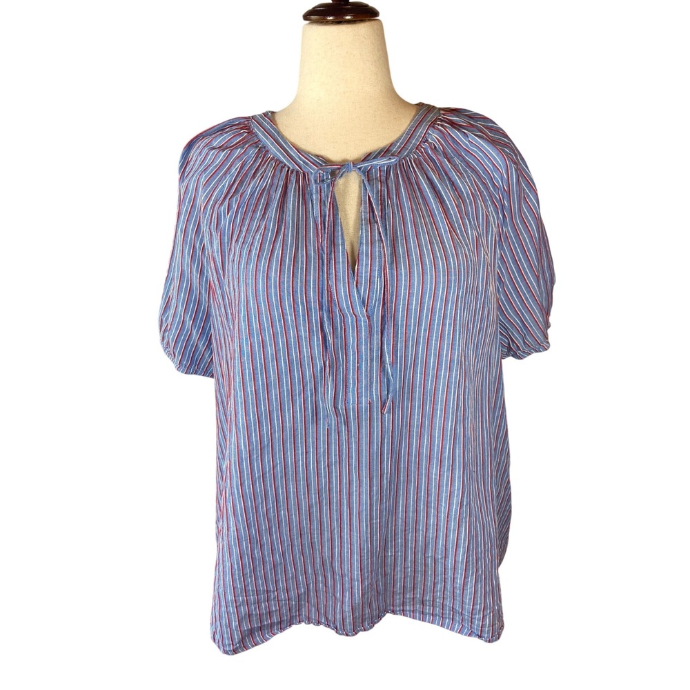 Lane Bryant Striped Peasant Blouse Cotton with Ties Size 20‎ Short Sleeve